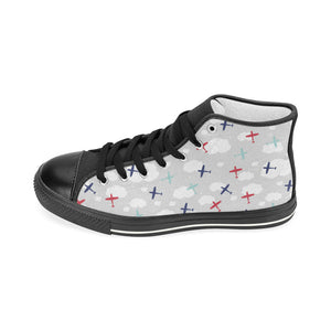 Airplane cloud grey background Women's High Top Canvas Canvas Shoes Black