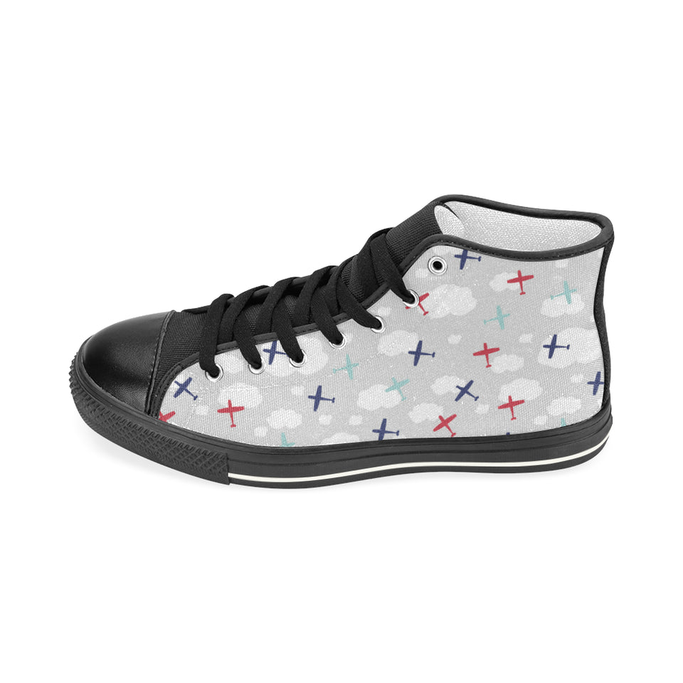 Airplane cloud grey background Women's High Top Canvas Canvas Shoes Black