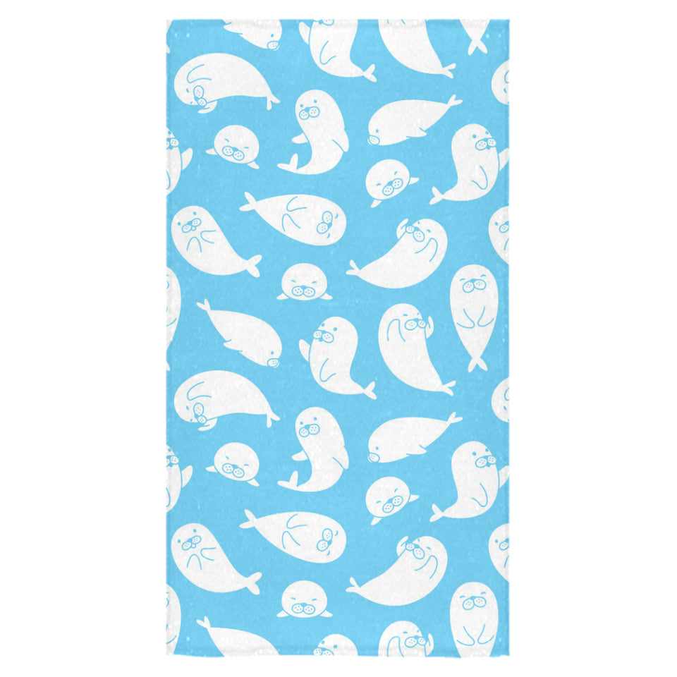 Cute white sea lion seals pattern Bath Towel
