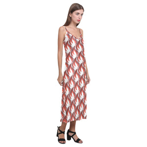 Fire flame symbol design pattern V-Neck Open Fork Long Dress