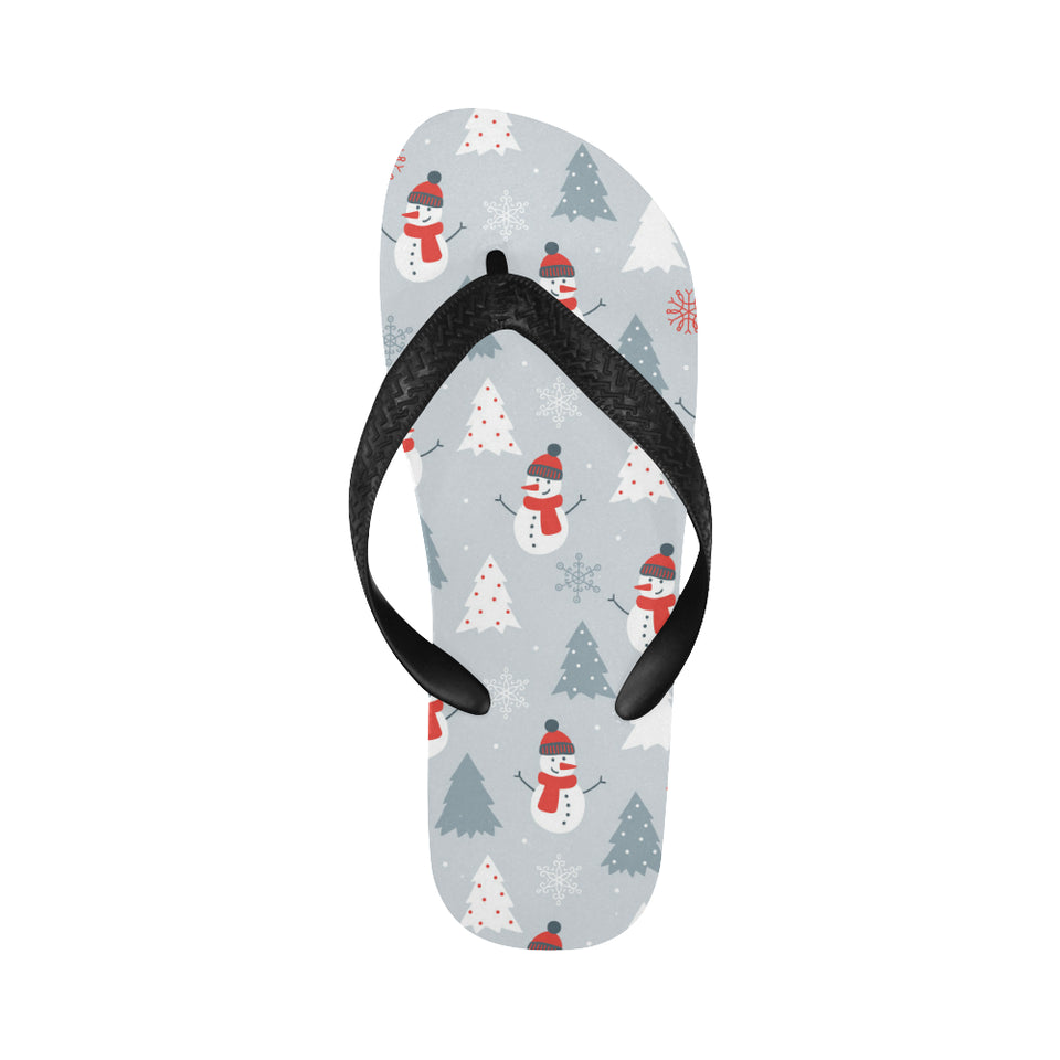 Snowman christmas  tree snow gray background Unisex Flip Flops
