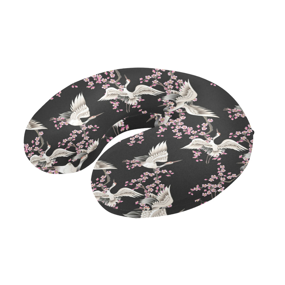 Japanese crane pink sakura pattern U-Shaped Travel Neck Pillow