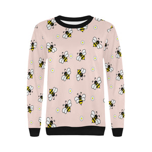 Cute bee flower pattern pink background Women's Crew Neck Sweatshirt