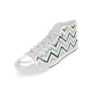 zigzag  chevron paint pattern Men's High Top Canvas Shoes White