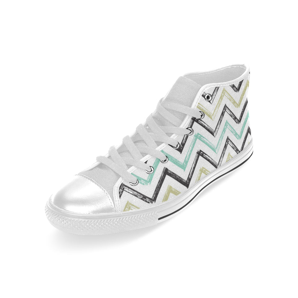 zigzag  chevron paint pattern Men's High Top Canvas Shoes White