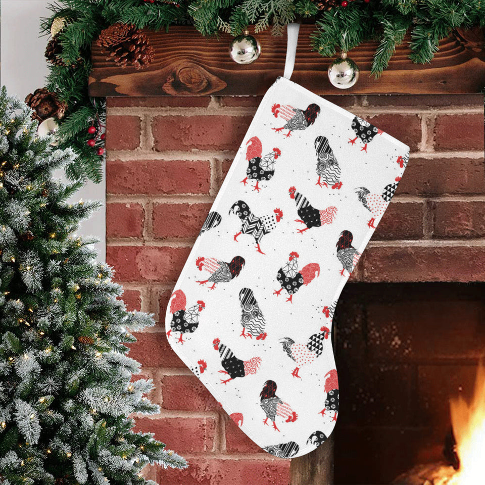 Cool rooster chicken cock floral ornament backgrou Christmas Stocking