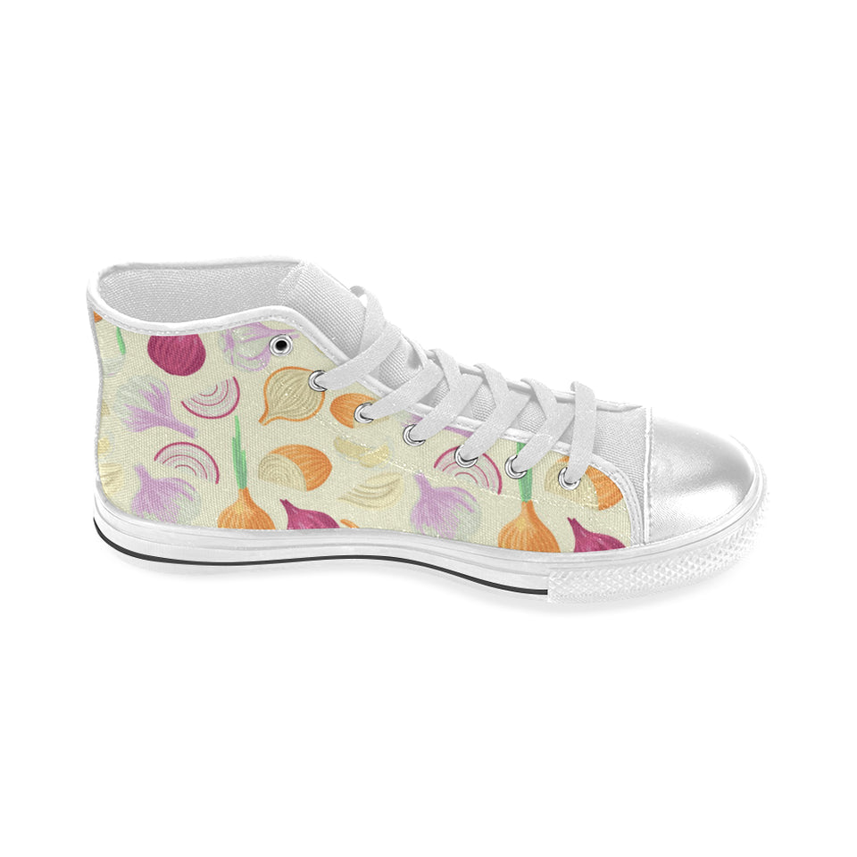 Onion garlic white red pattern Women's High Top Canvas Shoes White