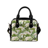 White orchid flower tropical leaves pattern Shoulder Handbag
