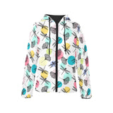 Dragonflies ginkgo leaves pattern Women's Padded Hooded Jacket