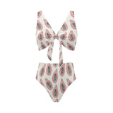 papaya pattern Chest Bowknot High Waisted Bikini Swimsuit