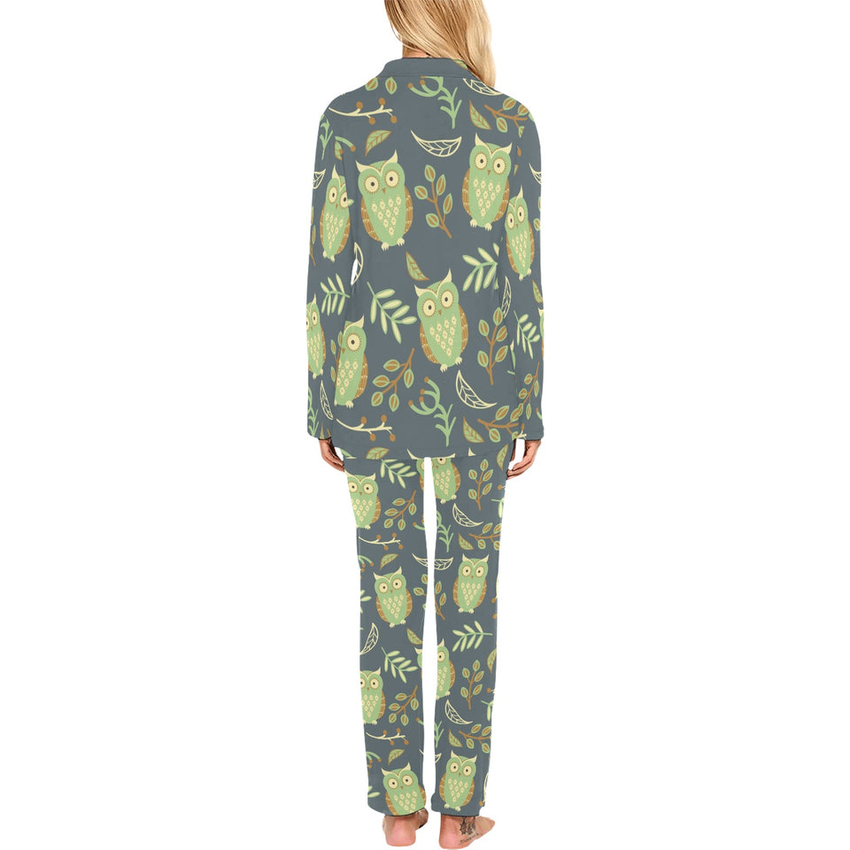 Cute owls leaves pattern Women's Long Pajama Set