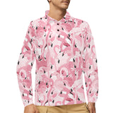 Pink flamingos pattern background Men's Long Sleeve Polo Shirt
