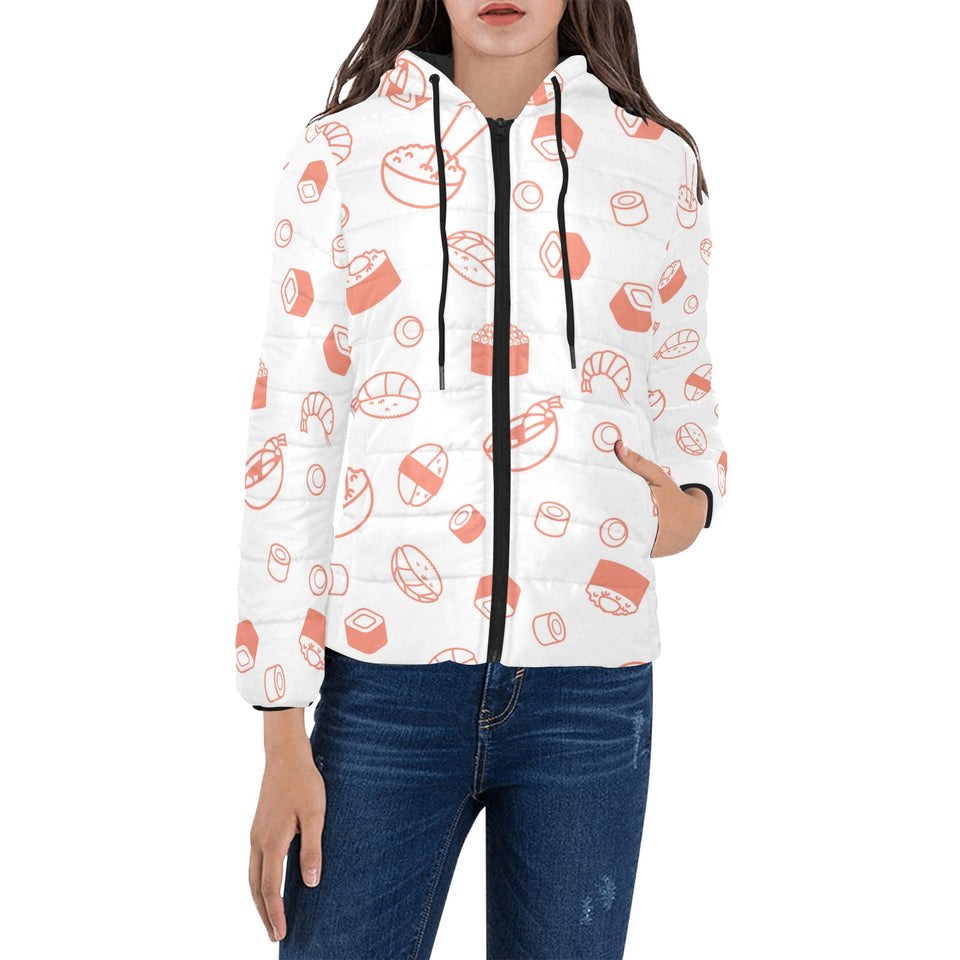 Sushi pattern Women's Padded Hooded Jacket