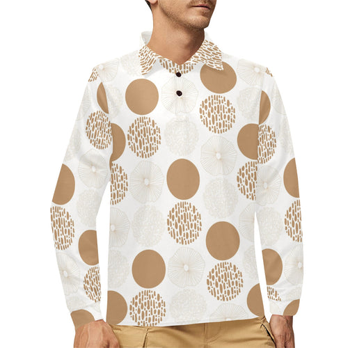 Gold Texture mushroom pattern Men's Long Sleeve Polo Shirt