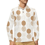 Gold Texture mushroom pattern Men's Long Sleeve Polo Shirt