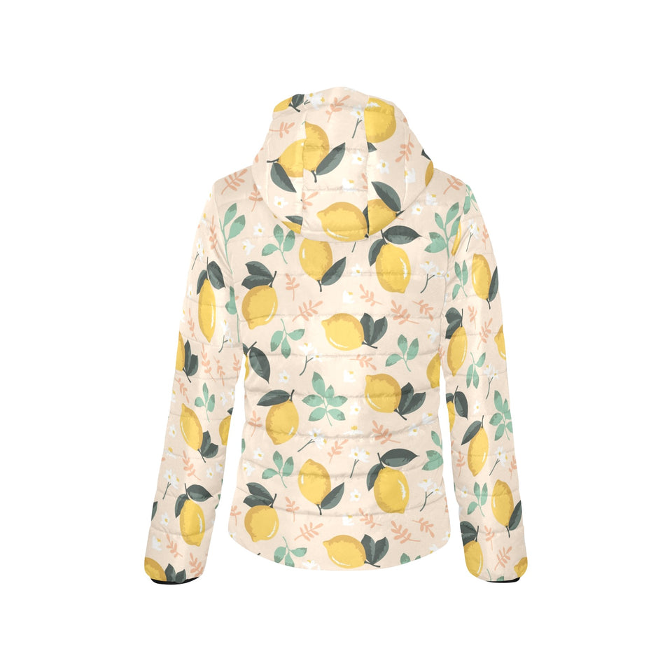 lemon flower leave pattern Women's Padded Hooded Jacket