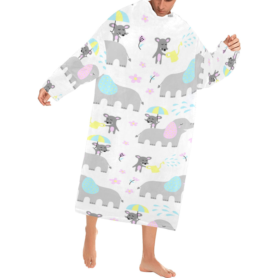 Cute elephant mouse pattern Blanket Robe with Sleeves