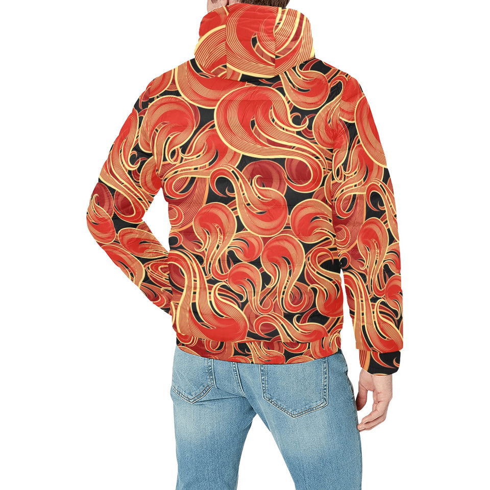 Fire flame pattern Men's Padded Hooded Jacket
