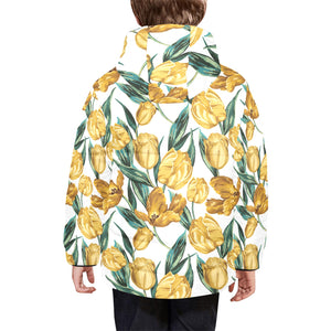 yellow tulips pattern Kids' Boys' Girls' Padded Hooded Jacket