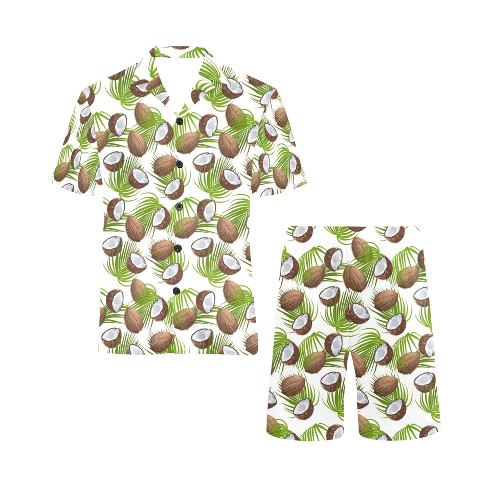 Coconut Pattern Print Design 04 Men's V-Neck Short Pajama Set