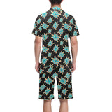 Sea turtle blue stone pattern Men's V-Neck Short Pajama Set