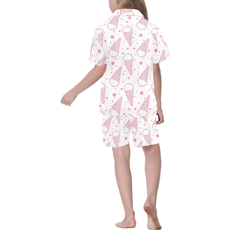 Hand drawn ice cream pattern Kids' Boys' Girls' V-Neck Short Pajama Set