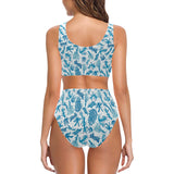 Coral Reef Pattern Print Design 01 Chest Bowknot High Waisted Bikini Swimsuit