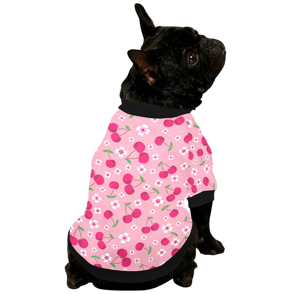 cherry flower pattern pink background All Over Print Pet Dog Round Neck Fuzzy Shirt