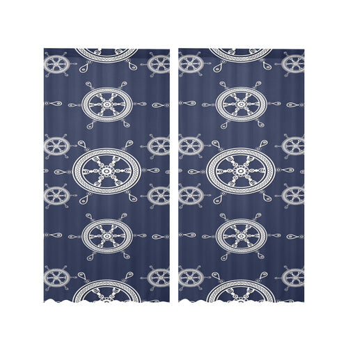 nautical steering wheel design pattern Gauze Curtain
