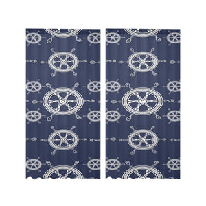 nautical steering wheel design pattern Gauze Curtain