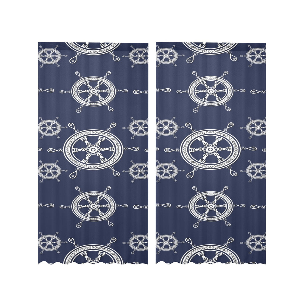 nautical steering wheel design pattern Gauze Curtain