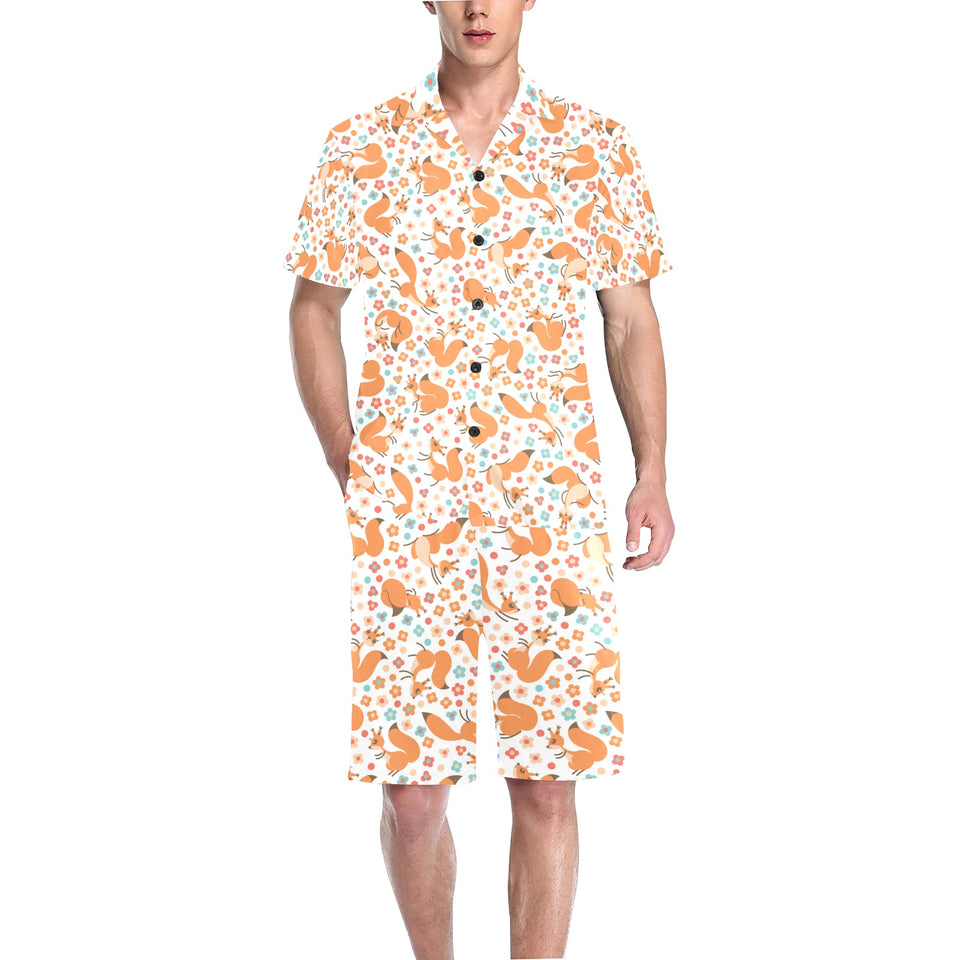 Squirrel Pattern Print Design 05 Men's V-Neck Short Pajama Set