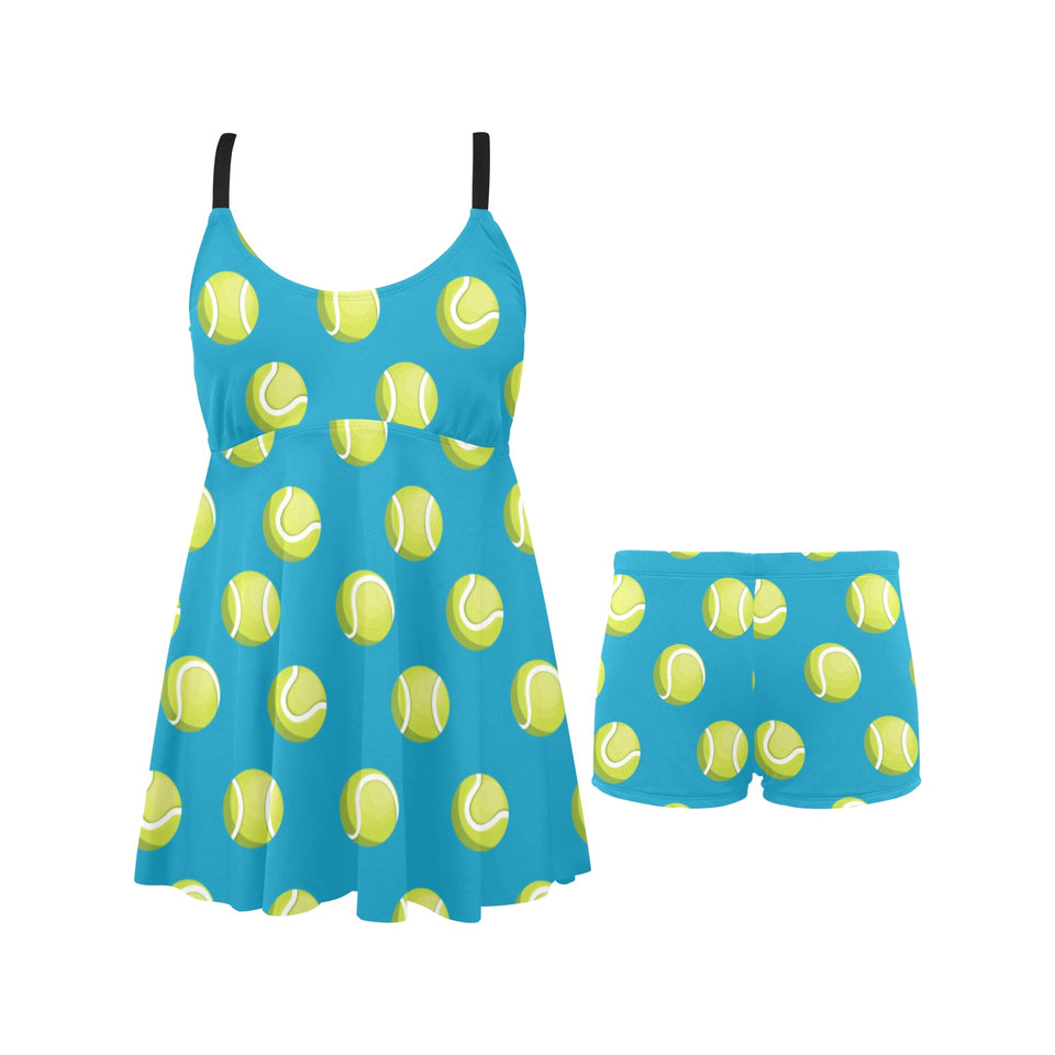 Tennis Pattern Print Design 05 Chest Sexy Pleated Two Piece Swim Dress