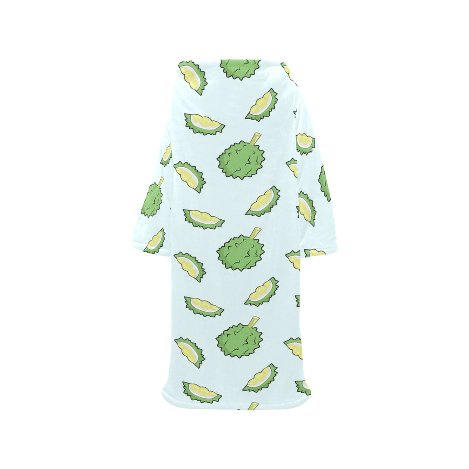 Durian pattern blue background Blanket Robe with Sleeves