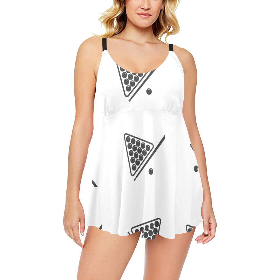 Billiard Ball Pattern Print Design 03 Chest Sexy Pleated Two Piece Swim Dress