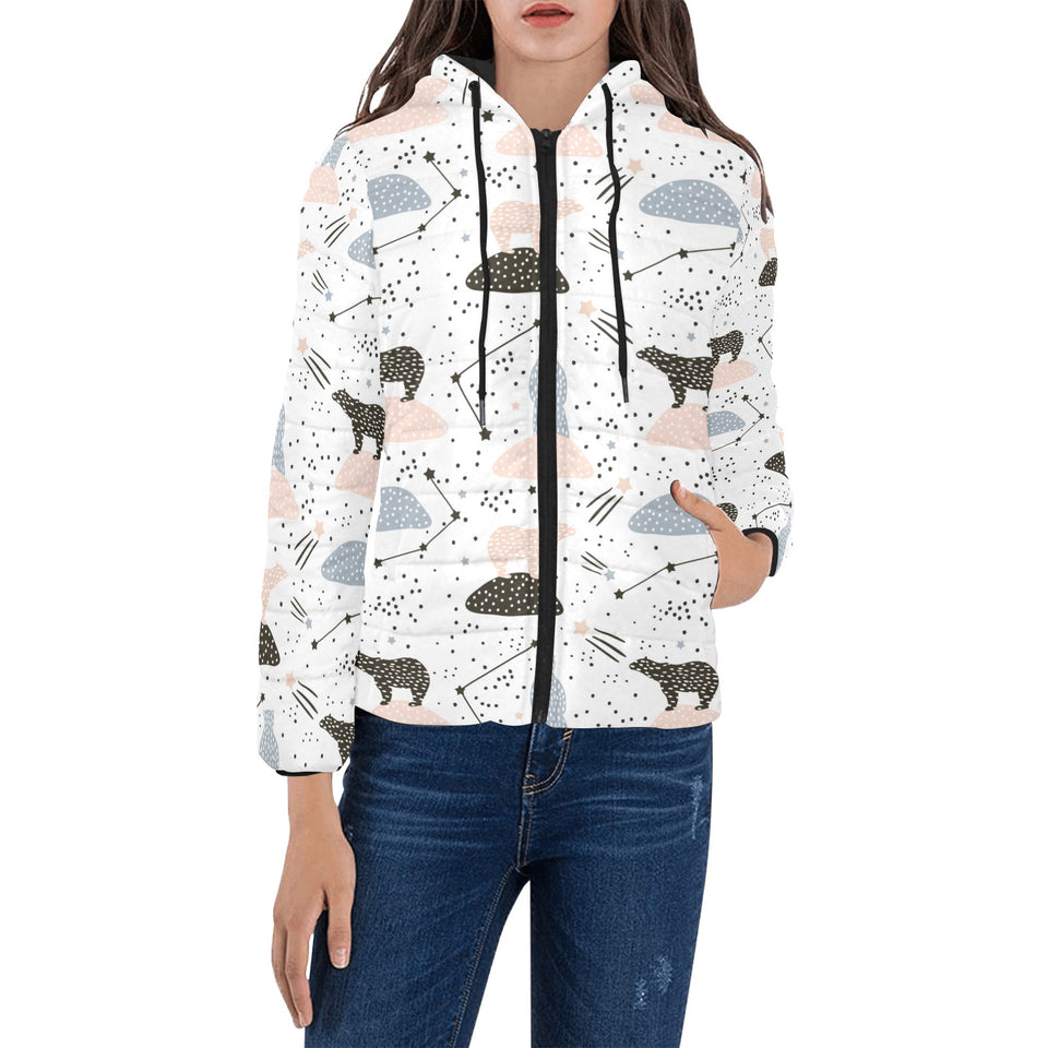 Polar bears star poka dot pattern Women's Padded Hooded Jacket