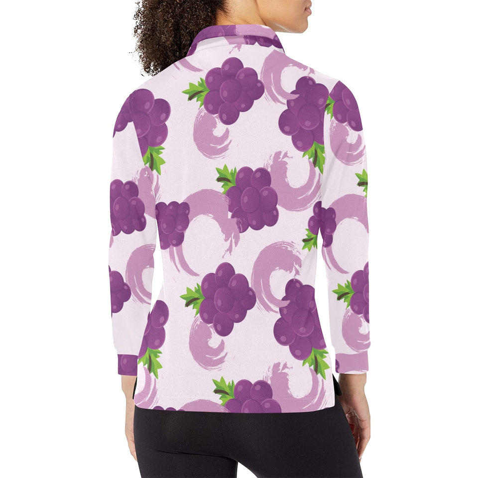 Cute Grape pattern Women's Long Sleeve Polo Shirt