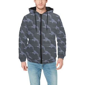 Swordfish Pattern Print Design 03 Men's Padded Hooded Jacket