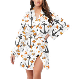 Clown Fish Pattern Print Design 02 Women's Long Sleeve Belted Night Robe