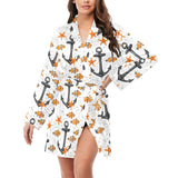 Clown Fish Pattern Print Design 02 Women's Long Sleeve Belted Night Robe