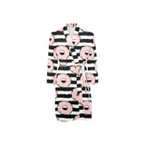 Donuts pink icing striped pattern Men's Long Sleeve Belted Night Robe