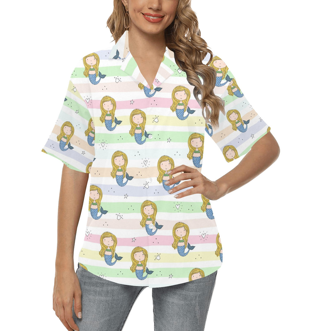 Cute hand drawn mermaid Women's All Over Print Hawaiian Shirt