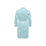 Snowflake pattern blue stripe background Men's Long Sleeve Belted Night Robe
