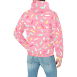 Pink donut glaze candy pattern Men's Padded Hooded Jacket