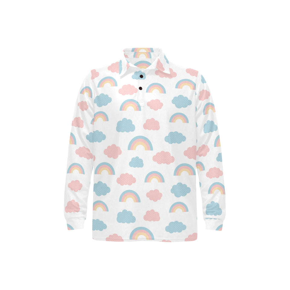 Cute rainbow clound pattern Men's Long Sleeve Polo Shirt