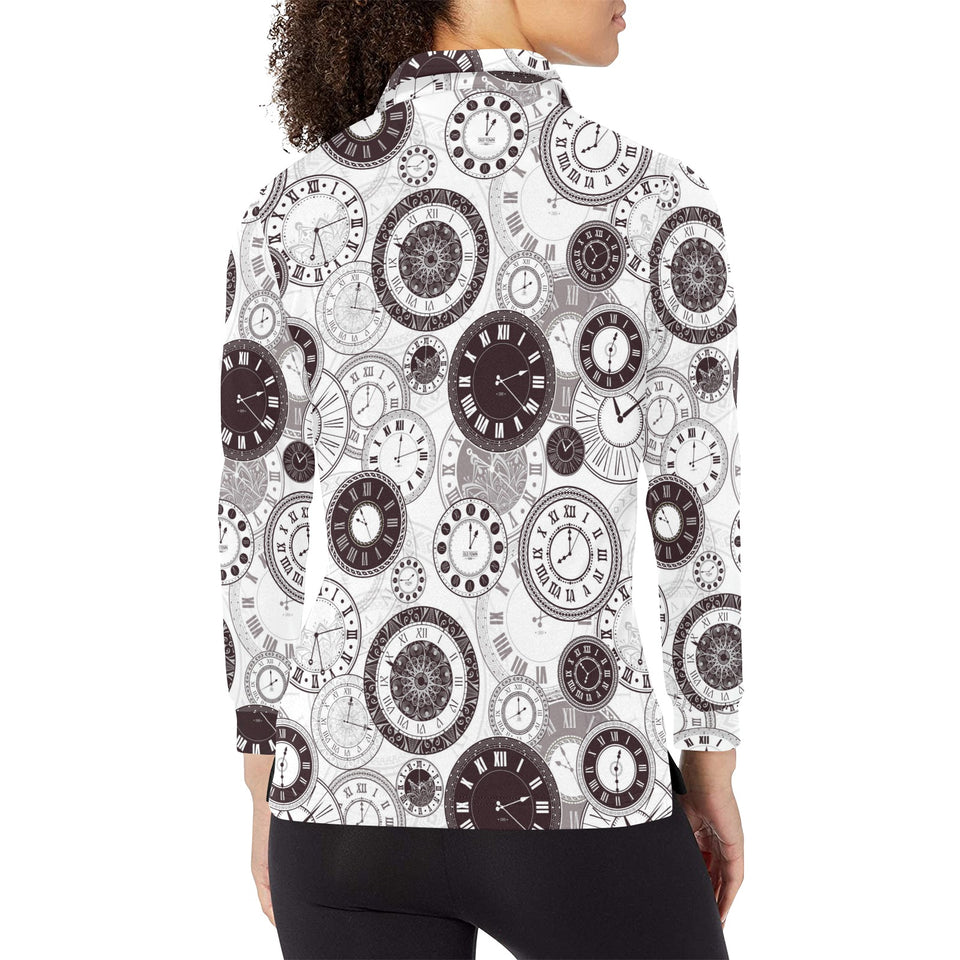 Classic vintage clock pattern Women's Long Sleeve Polo Shirt