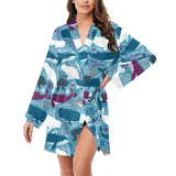 Whale design pattern Women's Long Sleeve Belted Night Robe