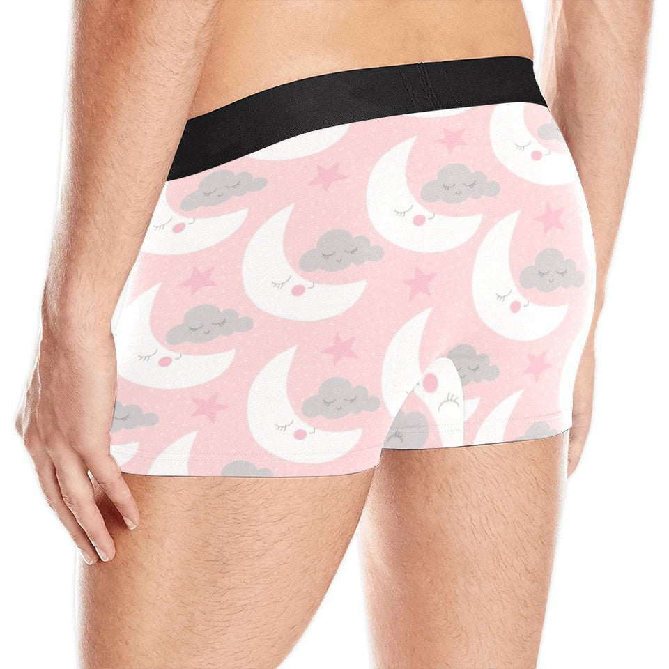 Cute moon cloud star pattern pink dot background Men's All Over Print Boxer Briefs Men's Underwear