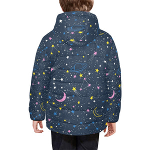 space pattern with planets, comets, constellations Kids' Boys' Girls' Padded Hooded Jacket