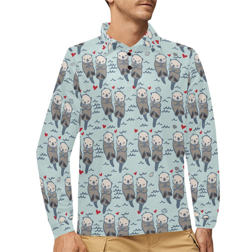Lovely Sea Otter Pattern Men's Long Sleeve Polo Shirt